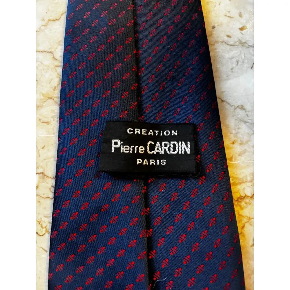 Vintage Mens Tie Creation Pierre Cardin Paris Navy Red Excellent Condition